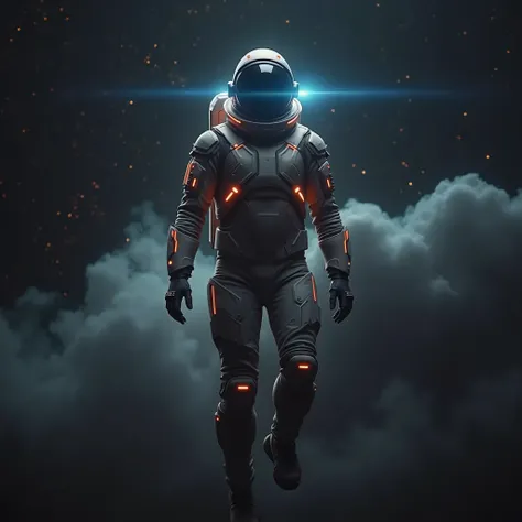 a futuristic sci-fi space suit, astronaut in space suit, floating in outer space, nebula clouds, stars, glowing neon lights, cinematic lighting, 8k, highly detailed, photorealistic, dramatic lighting, sci-fi, concept art