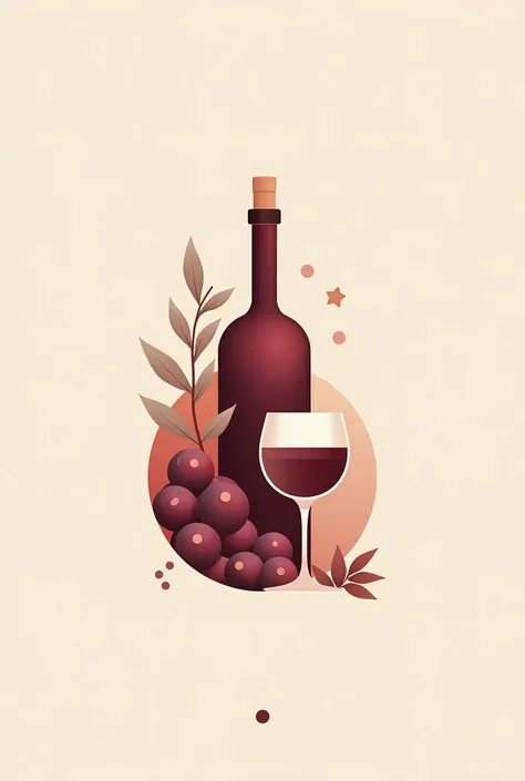 Create a minimalistic design centered around a wine theme. Focus on simple, clean lines with a modern aesthetic. Use elements like a wine glass, bottle, or grapes in abstract, geometric forms. Keep the color palette muted—think shades of burgundy, deep red...