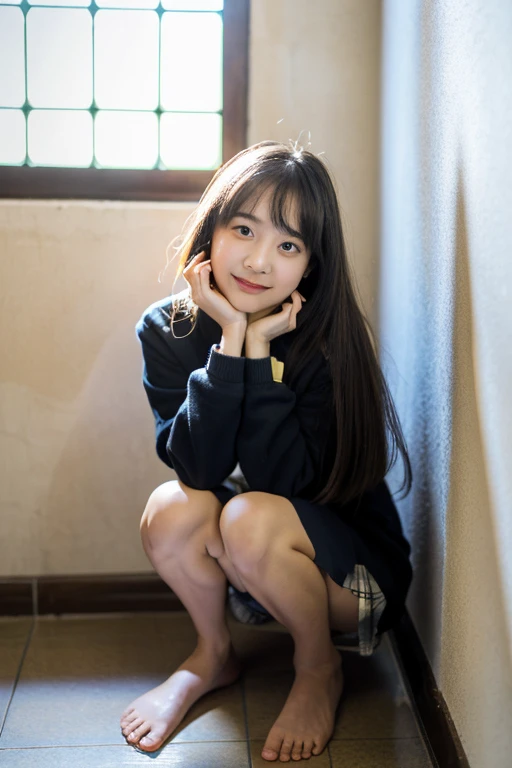 Realistic, Best Quality, Female junior high school student, Young Adult Woman Who Looks Like a High School 女の子, High resolution, Natural Skin, Portraiture, Looking into the camera, photograph_Light, {{}}, Ulzzang-6500-v1.1:0.8. Look Forward, Stand upright,...