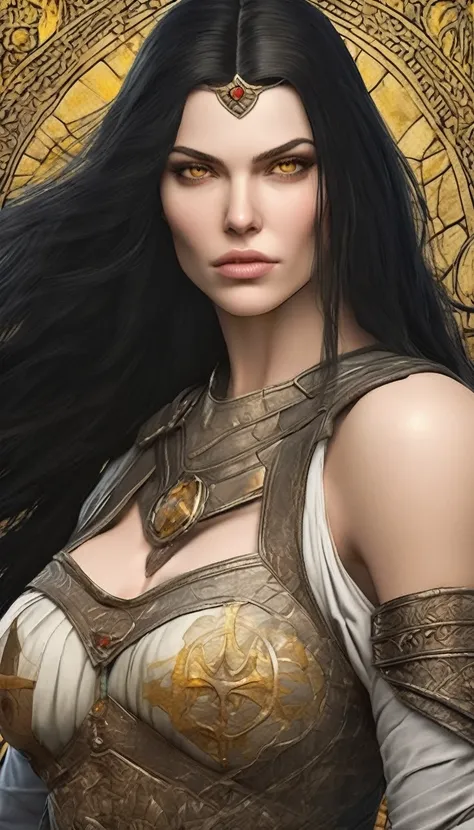 1girl huge muscles huge breasts black hair yellow eyes pale skin medieval medieval medieval medieval medieval medieval medieval medieval medieval solo