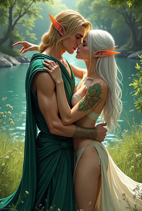 a comic book page with a continuation of the plot, a general outline, a long very transparent elf robe, a very beautiful elf man Avallakh, beautiful aquamarine eyes, fair skin, blond hair below the shoulders, combed back, sharp cheekbones, sunken cheeks, t...