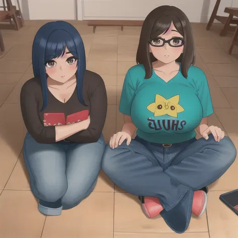 two cute akward nerdy petite slightly chubby emo mexican sisters, one with short hair and one with long hair, beautiful detailed...