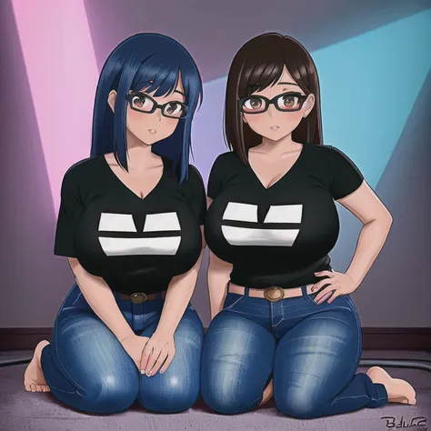 two cute akward nerdy petite slightly chubby emo mexican sisters, one with short hair and one with long hair, beautiful detailed...