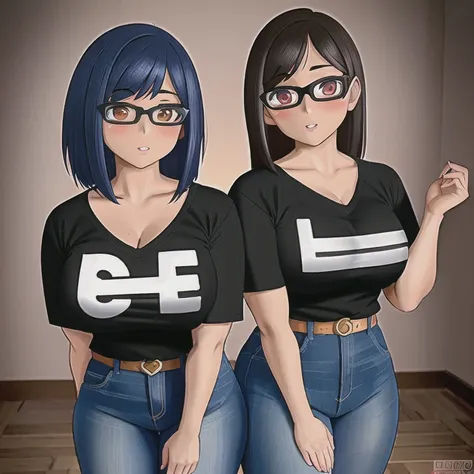 two cute akward nerdy petite slightly chubby emo mexican sisters, one with short hair and one with long hair, beautiful detailed...