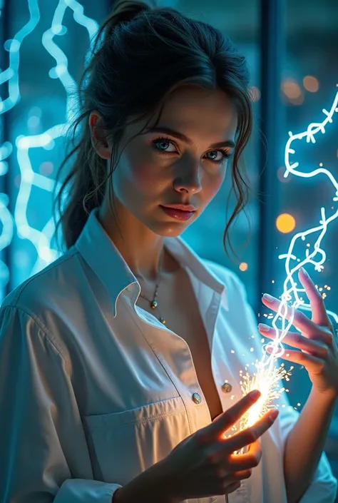 Steampunk Dreams AI...
In a tower of glass, a world unknown
A beautiful young brunette scientist dreams, her secrets shown Tesla’s spark ignites her soul, she is angelic working in a lab, looking at the camera, close up photo, hyper realistic. Brown hair p...