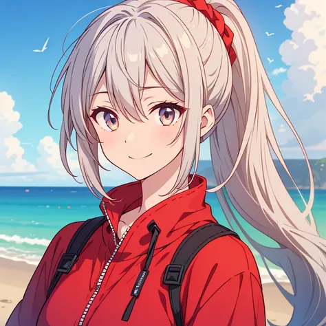 One person, Long Hair, smile, ponytail, high detail, Silver Hair, anime, 