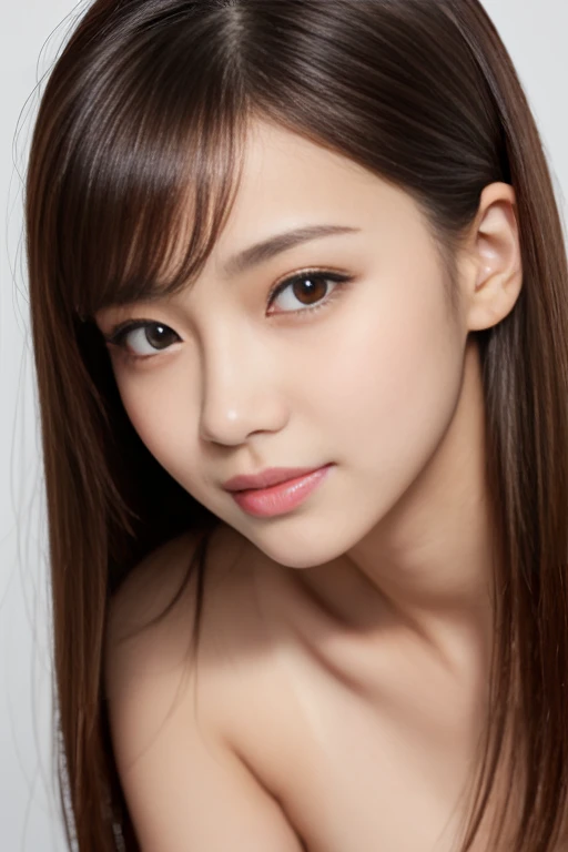 Product quality, 1 girl, Cowboy Shot, Front View, Completely naked、Beautiful nipples、Young and cute Japanese girl, At night,  Wear a miniskirt, Super cute face, Shiny lips, Double eyelids on both eyes, (Natural Makeup), Shiny smooth light brown hair with l...