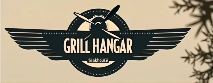 Make me a logo for the grill hangar steakhouse with an aviation theme 