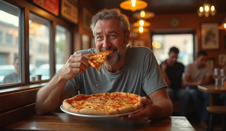 uomo che mangia la pizza