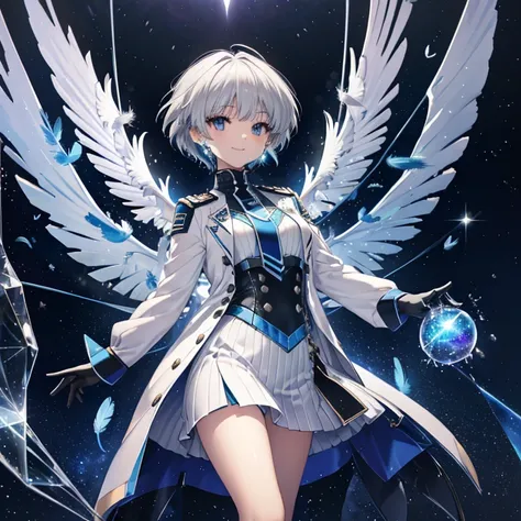 ((archangel　fantasy　gray hair　short hair blue eyes　1 person))　((there is a galaxy　uniform　please wear your coat without putting ...