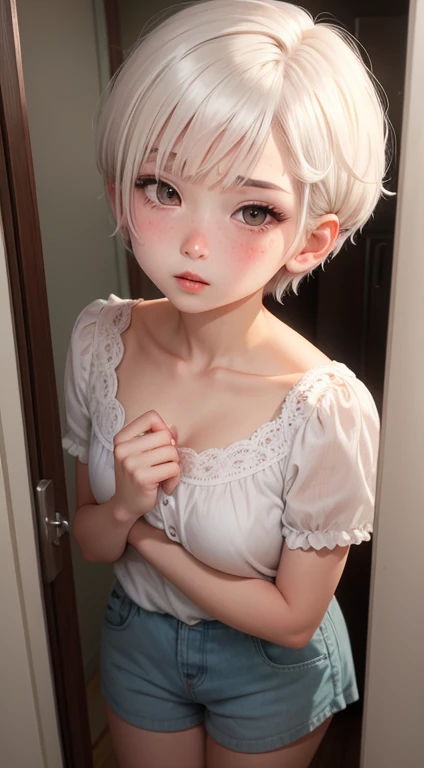 short white hair, Blush, embarrassment