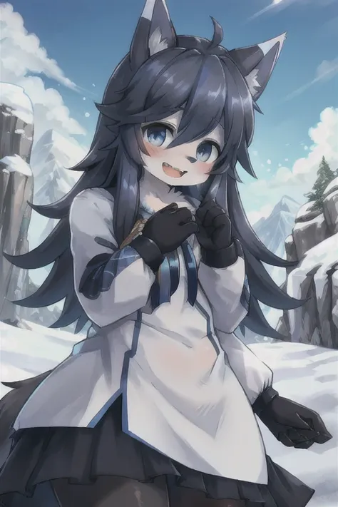 (Boy with wolf ears)　(Blue long hair)　Snow Mountain　Snowstorm　On the Cliff　Kind Face　Laughing