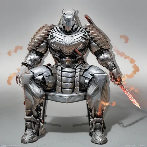 silver samurai.
- masterpiece, best quality, full body, 1boy.
- the background is a future city.
- armor suit, (full armor, cybo...