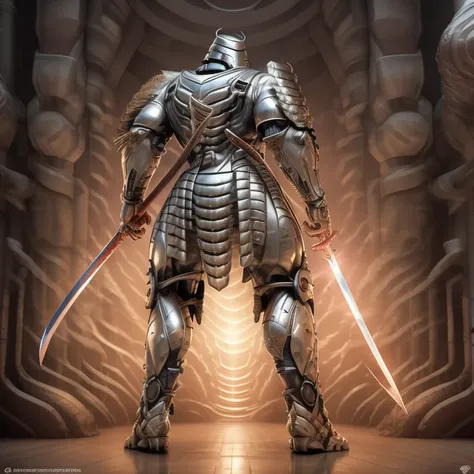 silver samurai.
- masterpiece. best quality. full body. 1boy.
- armor suit. (full armor. cyborg. science fiction. combat helmet) 
- dominating silver samurai. silver samurai is over 1000 meters long. focus GIANT mechanical Muscular silver samurai is trampl...