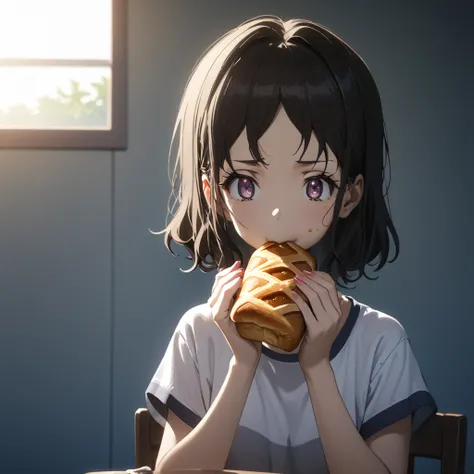 girl,morning,Eating bread