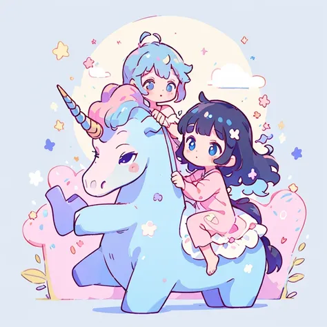 ((unicorn)), ((medium head)), (( proportionate)), small, pastel colors, kawaii, cute colors, masterpiece, 💖💫, riding a unicorn i...