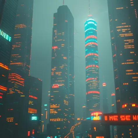 extremely detailed city landscape, worm's eye view, retro 1980s cyberpunk city, skyscrapers and buildings, an imposing martian p...