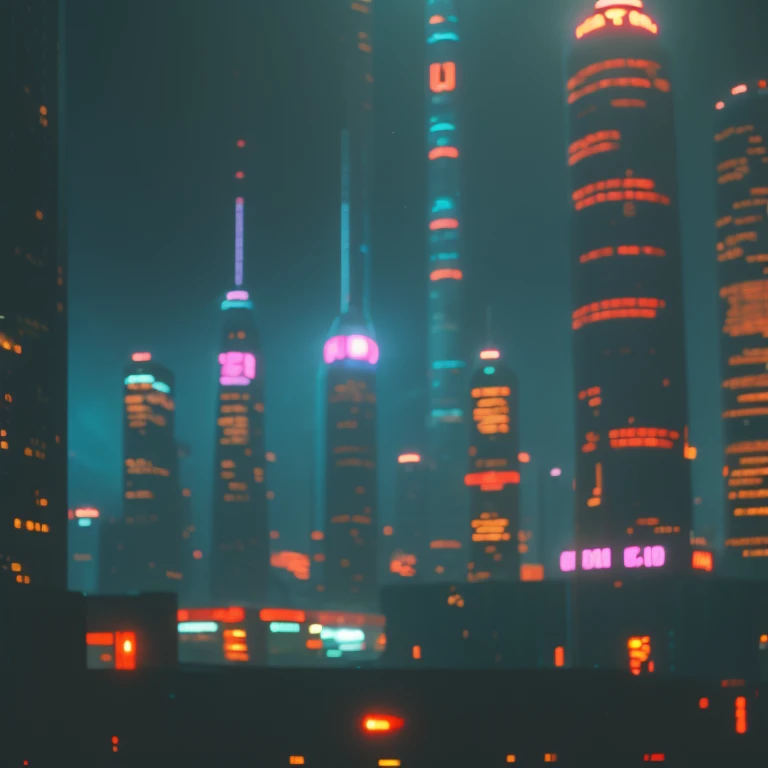 extremely detailed city landscape, worms eye view, retro 1980s cyberpunk city, skyscrapers and buildings, an imposing martian planet in the center of the frame, vintage, old photo effect, dramatic lighting, moody atmosphere, neon lights, hazy depth of fiel...