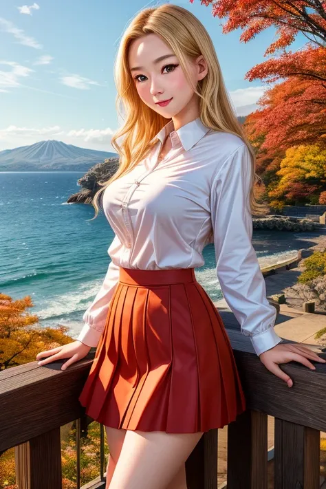 ((Best Quality)), ((masterpiece)), (detailed), One Japanese girl, autumn, skirt, shirt,  university student, Blonde, Half Up, Wave, movie theatre