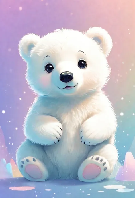 cute baby white bear, digital illustration, pastel tetradic colors