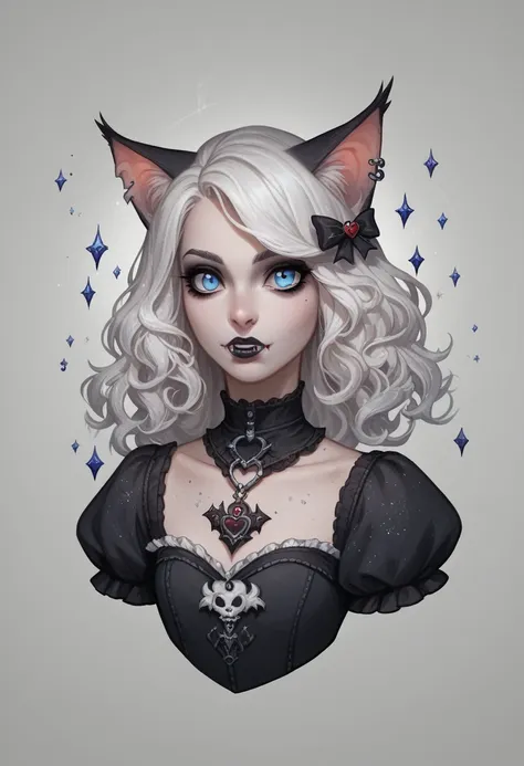 score_9,score_8_up,score_7_up,score_6_up, cute vampire cat, white mane, blue eyes, goth fashion, gothic scene, glitter, whimsica...