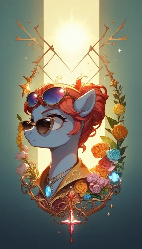 score_9,score_8_up,score_7_up,score_6_up, Visual-Kei pony, sunglasses, glowing backlight, whimsical, enchanted, magical, fantasy art concept, intricate details,