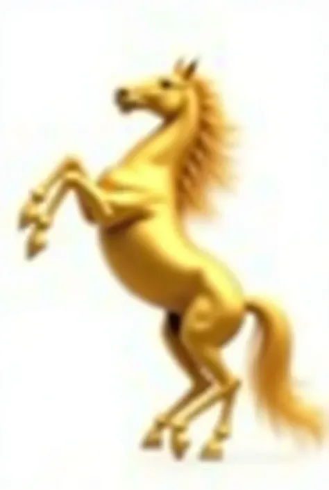 drawing of a golden horse rearing high on a completely white background