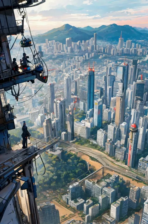 futuristic image, city of sao paulo brazil, view from a hill, with favela and cable car transport. no characters!