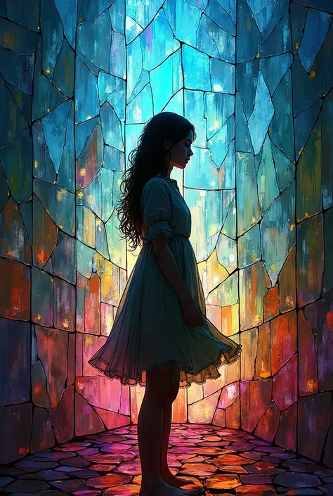 (masterpiece, top quality, best quality,official art, beautiful and aesthetic:1.2),(1girl:1.3), 1girl BREAK stained glass art, colored glass, lead lines, light transmission BREAK vibrant colors, intricate designs, luminous effects, spiritual ambiance