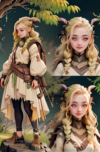 ((sepia)),Illustration,vision,Landscape painting,door,(Full Focus: 1.5), (whole body: 1.5), (Standing with feet together: 1.2), (Fantasy forest halfling with shiny light blonde hair in a dynamic pose, Smiling and dreamily sitting on a rock:1.3), Ponytail G...