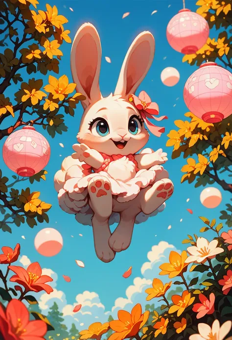 score_9, score_8_up, score_7_up, an adorable bunny, ambient spring, white and pink tetradic colors