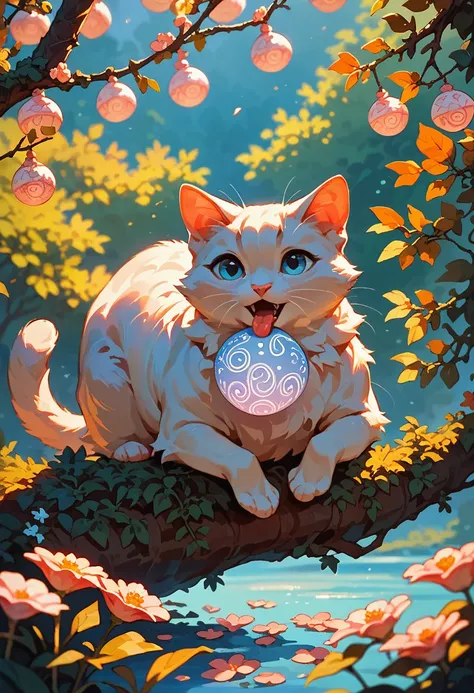 score_9, score_8_up, score_7_up, an adorable cat frolicking, ambient spring, white,blue and pink tetradic colors