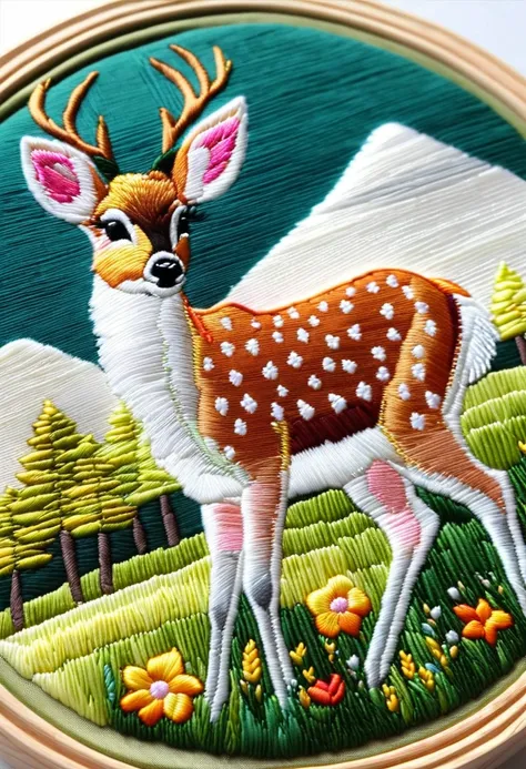 (masterpiece),best quality, ultra detailed, (Absurdres:1.2), cute embroidered deer, 8k, pastel triadic colors