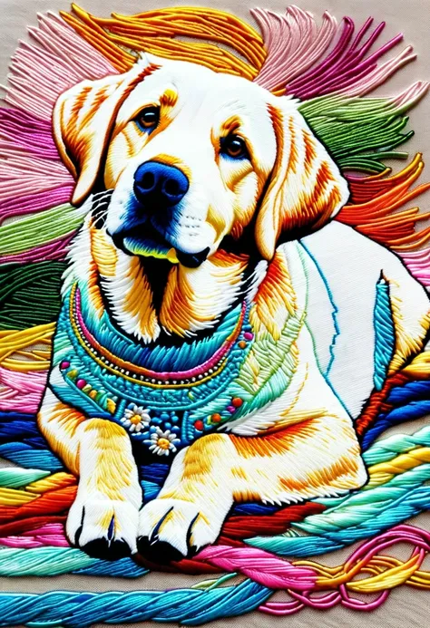 (masterpiece),best quality, ultra detailed, (Absurdres:1.2), cute embroidered Labrador, 8k, pastel triadic colors