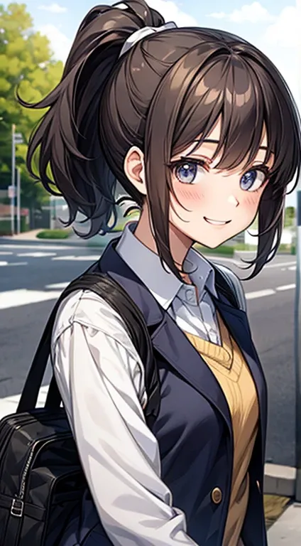 High school girl,Smile,ponytail,On the way home from school