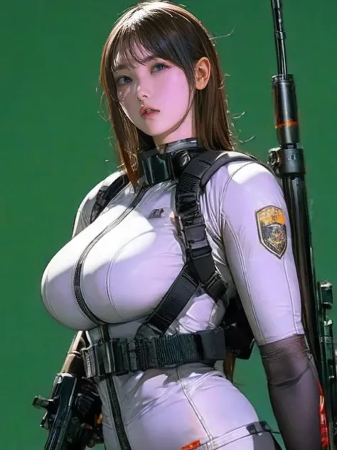 Best Quality、Amazing details、Ultra-high resolution、（realism：1.4）、（（close：0.75））、One woman is very condensed、Beautiful and delicate face、Perfect Proportions、Narrow your target audience、Large Breasts）、Brown Hair、（White Technology Suit）、（Cyborg Vs.. Police un...