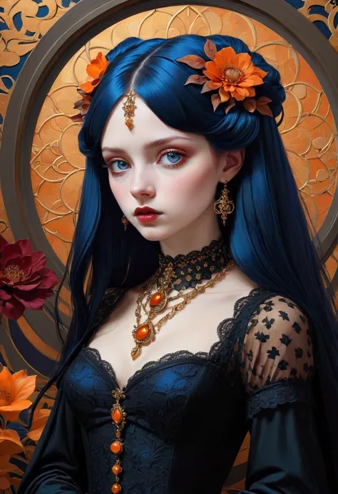 Inspired by Jeffrey Torrence and James Christensen，A 20-year-old goth girl，Capturing introspective expressions and subtle emotions，A very unique and eclectic art style.The mix of abstract and figurative elements creates a visually striking and imaginative ...