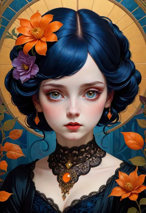 Create an Impressionist Painting Inspired by Jeffrey Torrance and James Christensen，A 20-year-old goth girl，Capturing introspective expressions and subtle emotions，A very unique and eclectic art style.The mix of abstract and figurative elements creates a v...