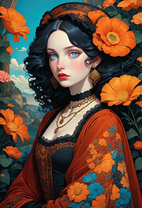 Inspired by Jeffrey Torrence and James Christensen，A 20-year-old goth girl，Capturing introspective expressions and subtle emotions，A very unique and eclectic art style.The mix of abstract and figurative elements creates a visually striking and imaginative ...