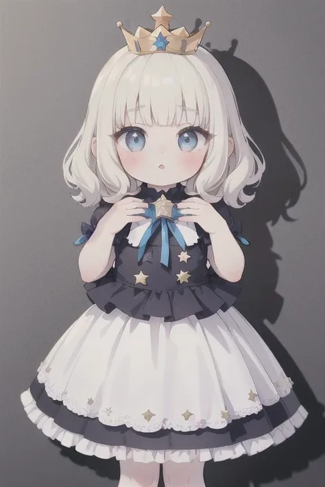 One girl,Princess, (Light blonde hair), Pale blue eyes, Short Bob , Shiny Hair, Wavy Hair, Apply blush all over the face,:is,Heart-shaped eyes,baby face , in the eye, Head Ribbon ,star ribbon , Frill dress,Long skirt,,Adorable,Angelic,Idol (((item: star), ...