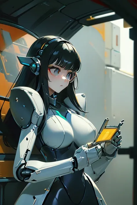 (masterpiece),(Highest quality),(Super detailed),(Best illustrations),(Best Shadow),(Absurd),(Detailed Background),(so beautiful), 16K, 8K, 4K,(Best Shadow),robotization,woman ,big bust,Robot Joint ,Metal skin,Black robot Suit,long hair,a black robot suit ...