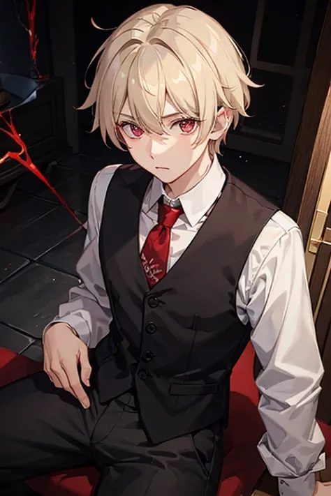 1 boy with marked ash blonde hair of 1.70 red eyes