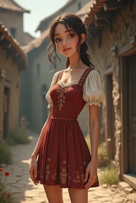  medieval with short dress is tight peasant she is charming extremely youthful 