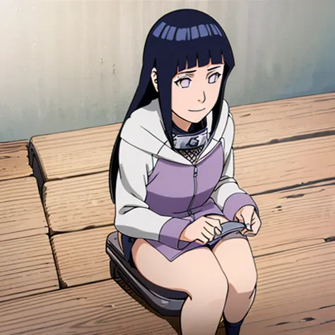 beautiful, masterpiece, best quality, extremely detailed face, perfect lighting, 1girl, hinata, hyuuga hinata, bangs, empty_eyes, black_hair, blunt_bangs, grey eyes, grey sleeves, headband_around_neck, highres, hime cut, hooded_cardigan, long sleeves, look...