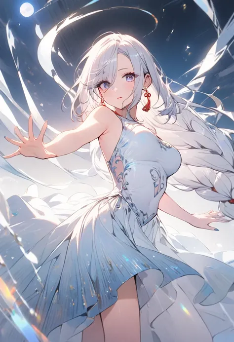 1girl, graceful dancer, flowing skirt, twirling skirt, celestial motifs, moons, stars, fitted bodice, silvery fabrics, elegant movement, cinematic pose, dramatic lighting, soft colors, ethereal, whimsical, masterpiece, (best quality,4k,8k,highres,masterpie...