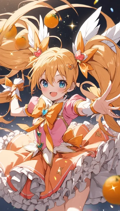 (Magical Girl 1:1.5)、Orange Magical Girl、(Long twin tails)、Ruffled Skirt、Orange ribbon、butterfly々、Lots of oranges and juice、Sparkling、lame、Glitter、White Feather、(Dancing)、smile