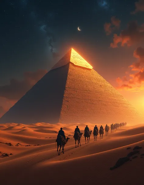 Under a sky ablaze with a thousand stars, a colossal pyramid, its triangular silhouette a stark contrast against the endless expanse of the desert, stands as a testament to the ingenuity of a bygone era.  The golden sands, sculpted by the ceaseless caress ...