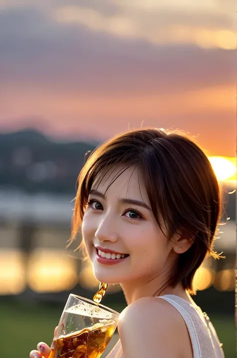 (Realistic, 超Realistic:1.4), 16K HDR, High resolution,((Whiskey Glass)),((Whiskey Bottle)),((Whiskey Glass)),Happy smile、short hair,The best smile、Japanese actress,so beautiful(It looks like the real thing),Evening Dresses,Cocktail Dresses、Whiskey Bottle、T...