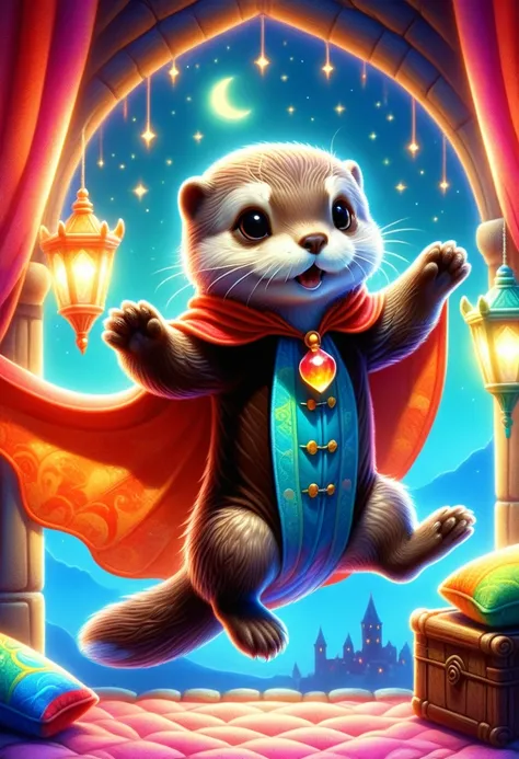 cuteAn illustration,Otter Parent and Child:animal:cute:approach:Comfortable and warm:looks happy,An illustration,pop,Colorfulに,Color,,Lamp light,Otter Parent and Child:Have a happy dream,The room is warm and full of happiness..,Draculas Castle Background,C...