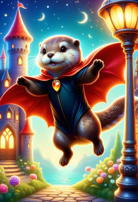 cuteAn illustration,Otter Parent and Child:animal:cute:approach:Comfortable and warm:looks happy,An illustration,pop,Colorfulに,Color,,Lamp light,Otter Parent and Child:Have a happy dream,The room is warm and full of happiness..,Draculas Castle Background,C...